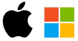 애플과 마이크로소프트 기업 로고.